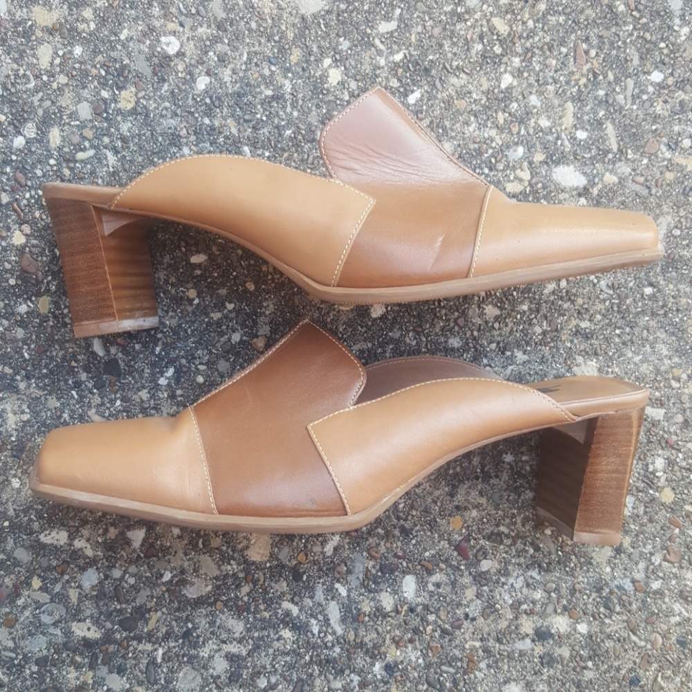 Sandra Brown Patch Square Toe Leather Mules 7.5 - image 1